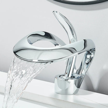 Solid brass waterfall basin faucet with single lever chrome finish for bathroom sink Silcy Skin on Tampa Home & Garden Store