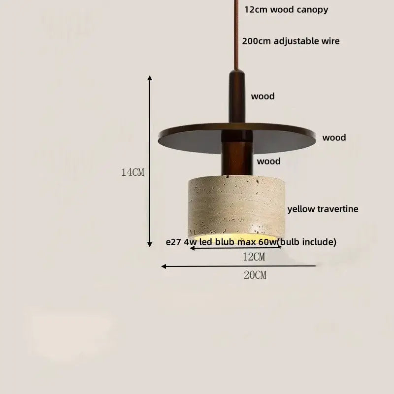 DecorBites LED pendant lamp aluminum hanging light with travertine shade and wood canopy on Tampa Home & Garden Store