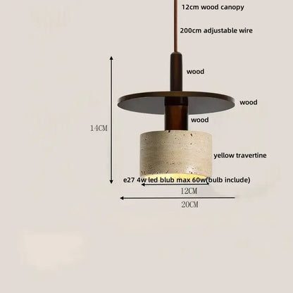 DecorBites LED pendant lamp aluminum hanging light with travertine shade and wood canopy on Tampa Home & Garden Store