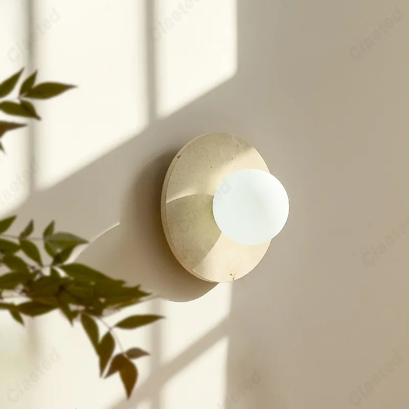 Perfecsy LED yellow cave stone round wall lamp with frosted globe, brass finish on Tampa Home & Garden Store