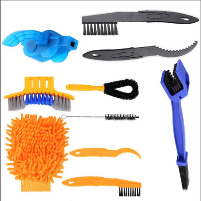 Portable bike chain cleaner kit by BikerZoneZ with blue/orange brushes, multi-piece set on Tampa Home & Garden Store