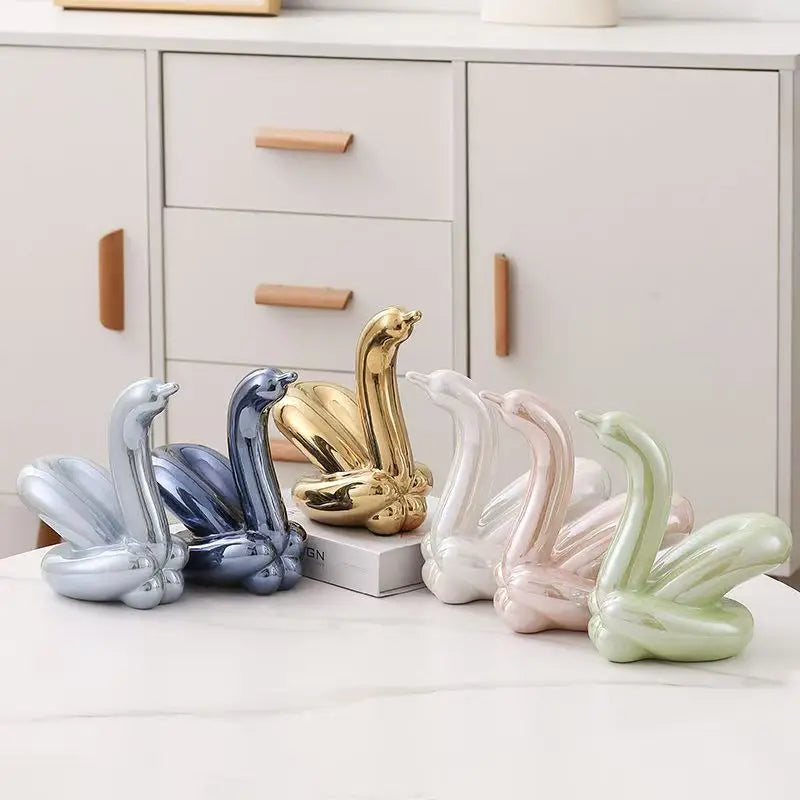 Perfecsy 13.4cm ceramic balloon swan ornament set of six in pastel shades for home decor on Tampa Home & Garden Store