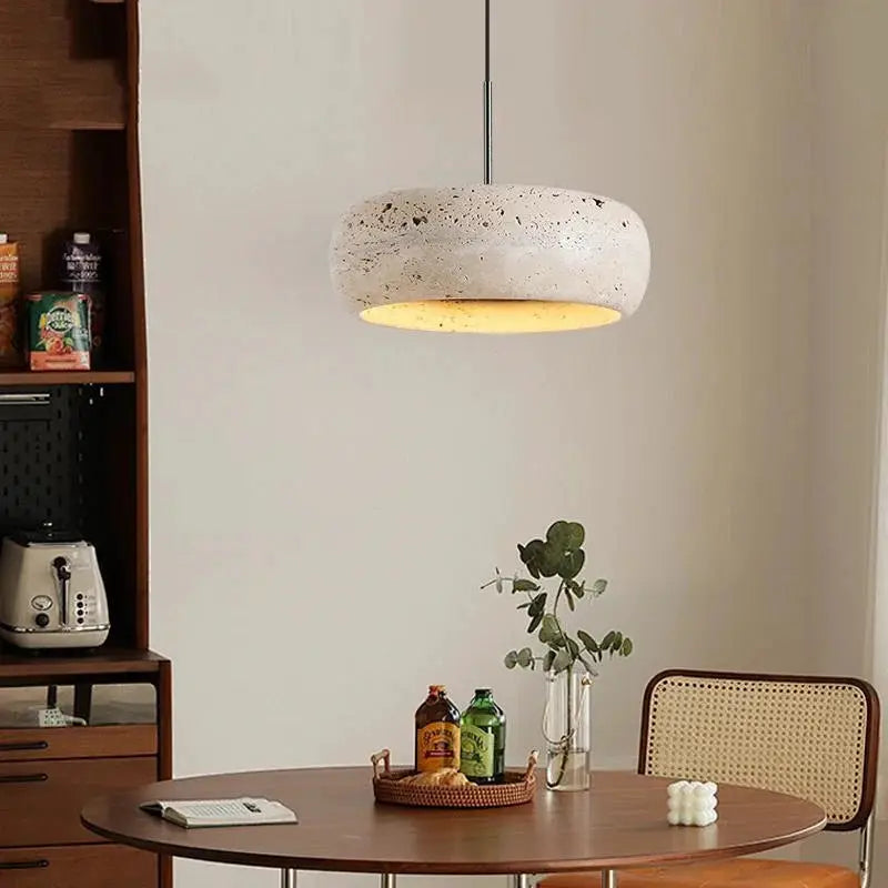 DecorBites LED Pendant Lamp Black Iron Wabi Sabi light with yellow travertine shade on Tampa Home & Garden Store
