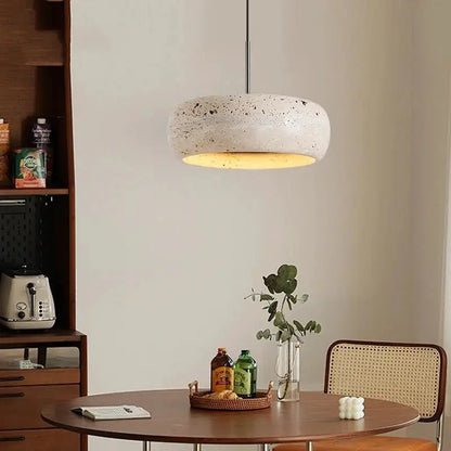 DecorBites LED Pendant Lamp Black Iron Wabi Sabi light with yellow travertine shade on Tampa Home & Garden Store