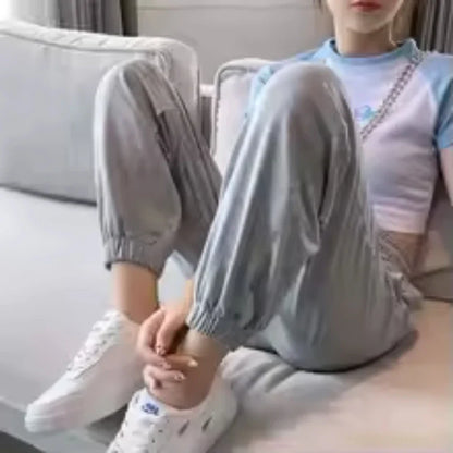 Women Joggers Pants – Oversized Drawstring Hip Hop Sweatpants gray with cuffed ankles sneakers on Tampa Home & Garden Store