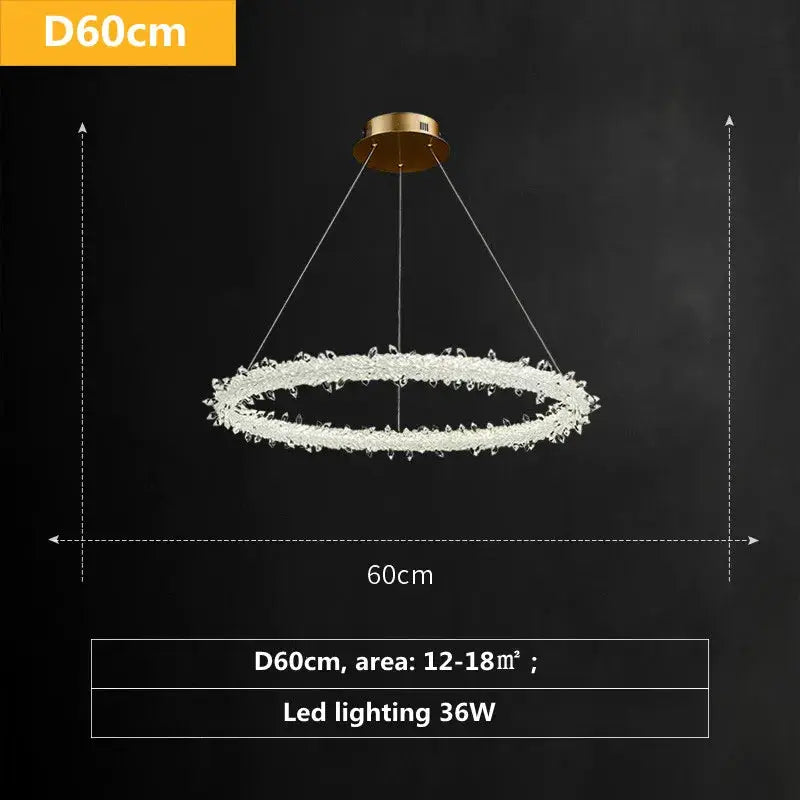 DecorBites Luxe Crystal Pendant Light, circular crystal ring chandelier, gold canopy, 60cm dia on Tampa Home & Garden Store