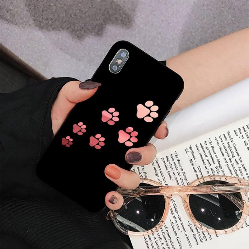 Dog paw print phone case by Stevvex, black with pink paw prints for iPhone on Tampa Home & Garden Store