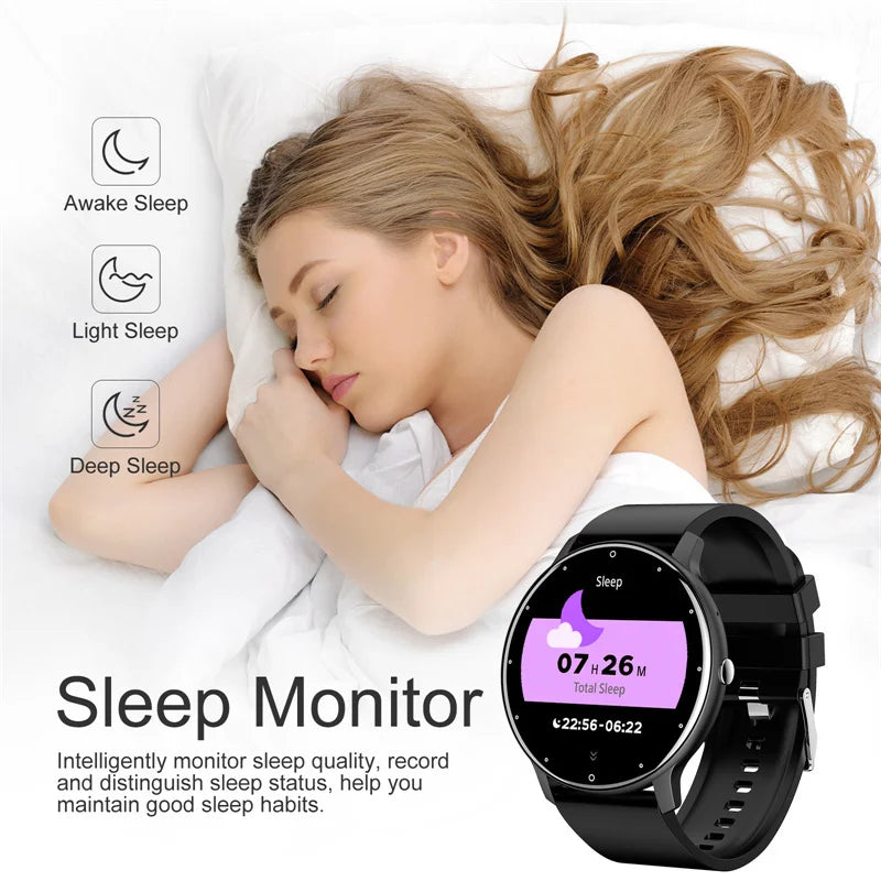 Smartwatch UpTrend Deals round touchscreen with heart rate monitor and sleep on black band on Tampa Home & Garden Store