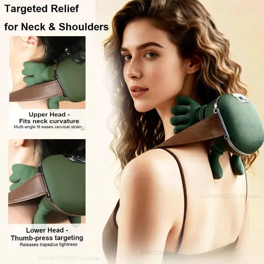 4D Kneading Neck & Shoulder Massager, green, Moktan Sabai, adjustable strap on Tampa Home & Garden Store