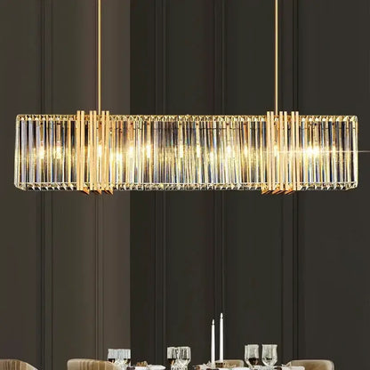 DecorBites Luxe E14 LED Crystal Pendant Chandelier with gold finish and rectangular prisms on Tampa Home & Garden Store