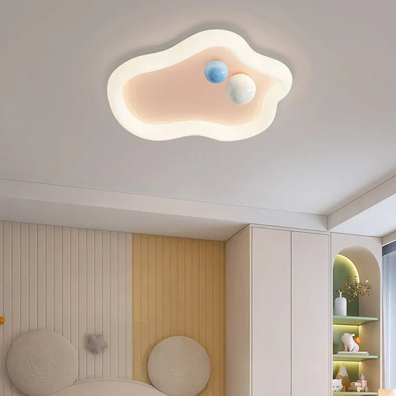 DecorBites Kids Room Ceiling Light cloud-shaped lamp with pink interior and blue spheres on Tampa Home & Garden Store