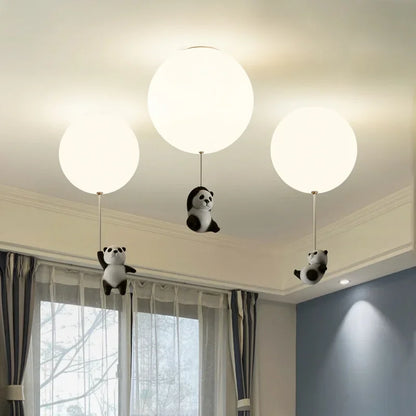 DecorBites Kids Bear LED Ceiling Chandelier with three globe lights and panda charms on Tampa Home & Garden Store