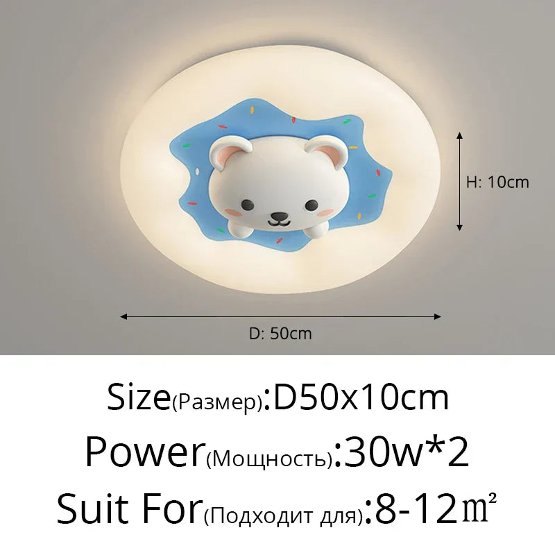 DecorBites Kids Room Chandelier remote dimmable ceiling light with bear on blue backdrop 50cm on Tampa Home & Garden Store