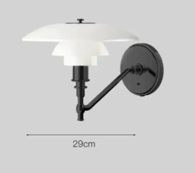 DecorBites LED wall lamp black finish with white layered shade, wall-mount arm, 29cm reach on Tampa Home & Garden Store