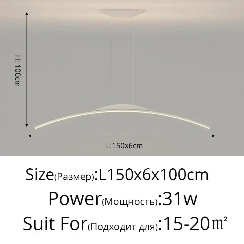 DecorBites LED Pendant Lamp curved white arc hanging light for dining size L150x6x100cm on Tampa Home & Garden Store