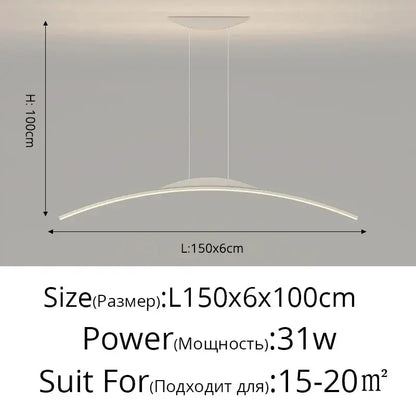 DecorBites LED Pendant Lamp curved white arc hanging light for dining size L150x6x100cm on Tampa Home & Garden Store