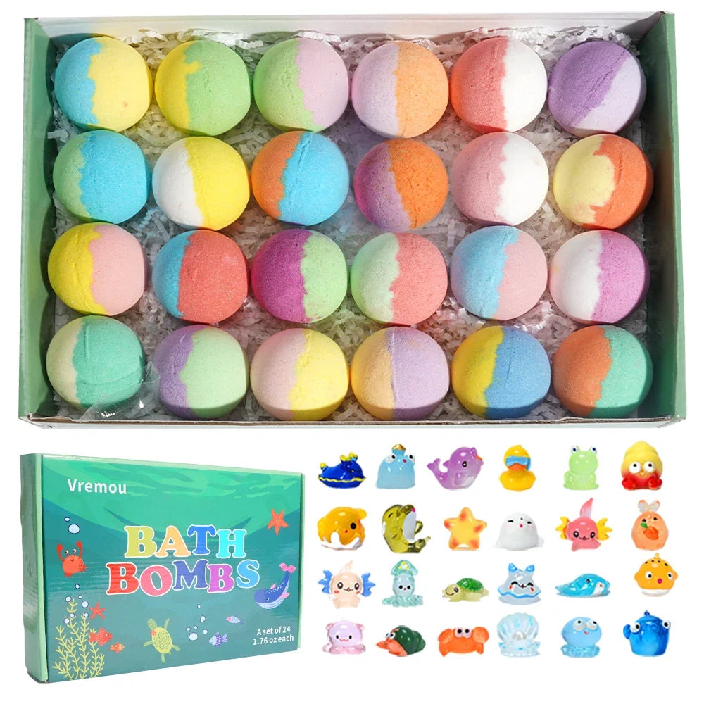 Bath Bombs for Kids 24-pack Silcy Skin colorful rainbow fizzies with surprise inside in box on Tampa Home & Garden Store