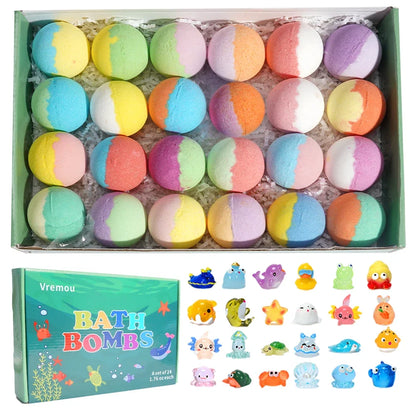 Bath Bombs for Kids 24-pack Silcy Skin colorful rainbow fizzies with surprise inside in box on Tampa Home & Garden Store