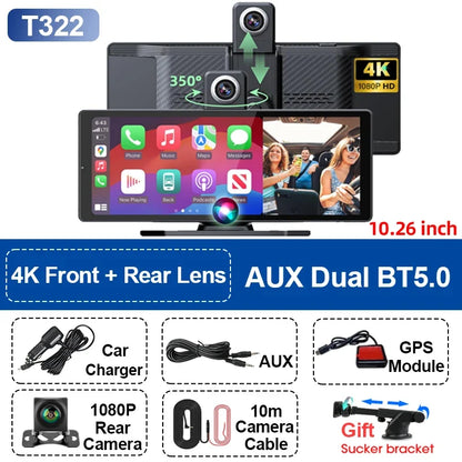 Car stereo 10.26-inch wireless CarPlay screen with 4K front/rear dash cam and GPS module on Tampa Home & Garden Store