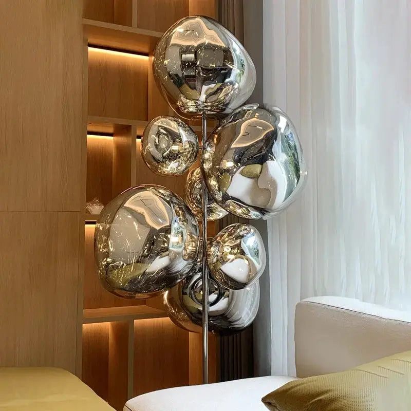 DecorBites LED lava floor lamp with chrome orb clusters in Nordic minimalist style on Tampa Home & Garden Store