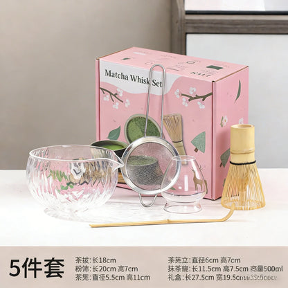 Perfecsy pink Matcha Whisk Set box with glass bowls, bamboo whisk, whisk holder and sifter on Tampa Home & Garden Store