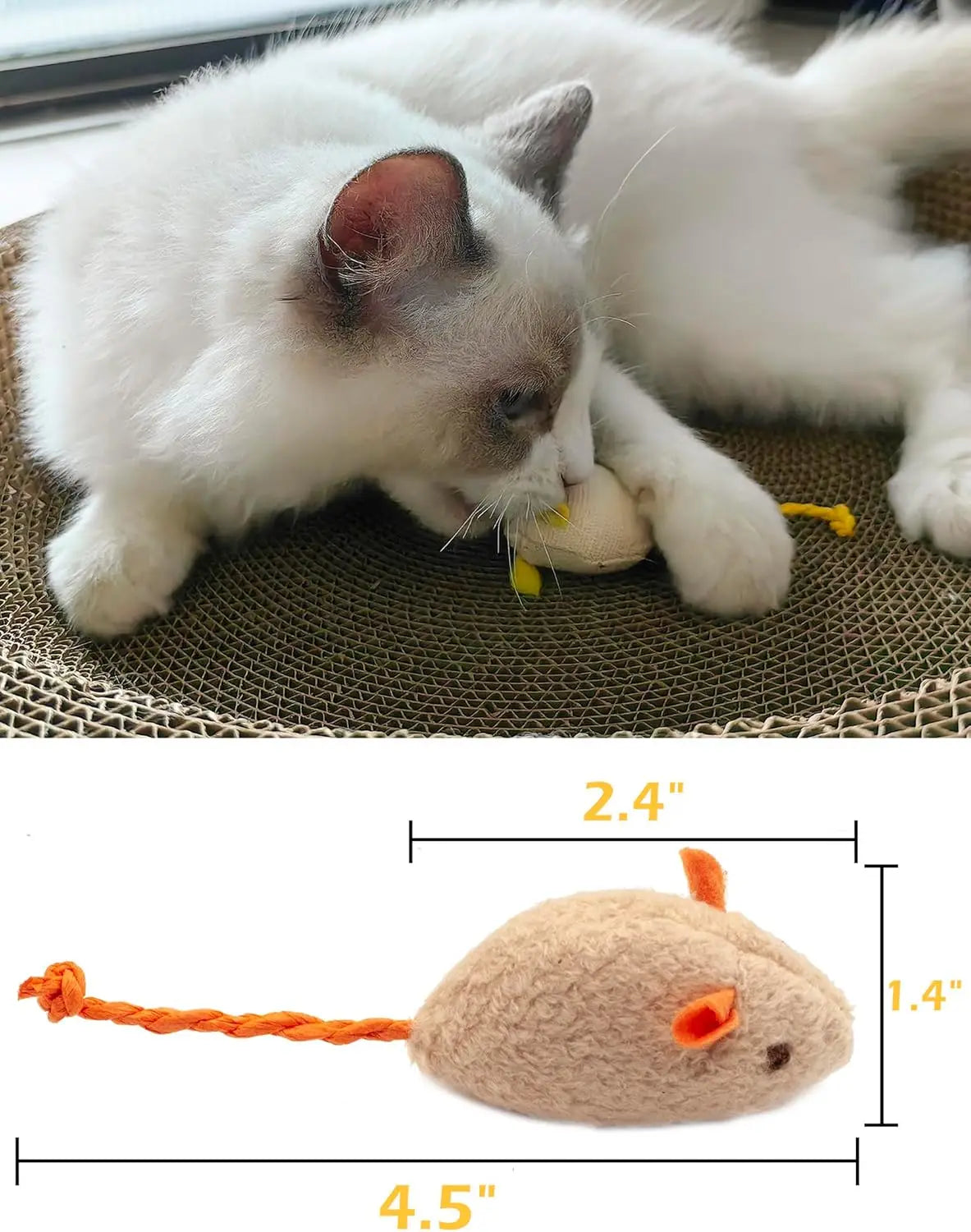 FLIPSTYLEZLLC plush faux-fur beige mouse toy with orange tail for indoor cats on Tampa Home & Garden Store