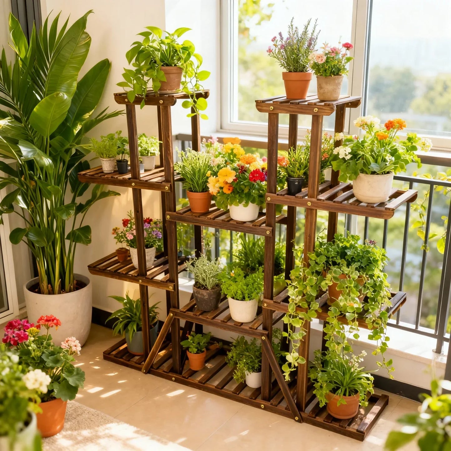 11 Tier Wooden Plant Stand for Indoor and Outdoor