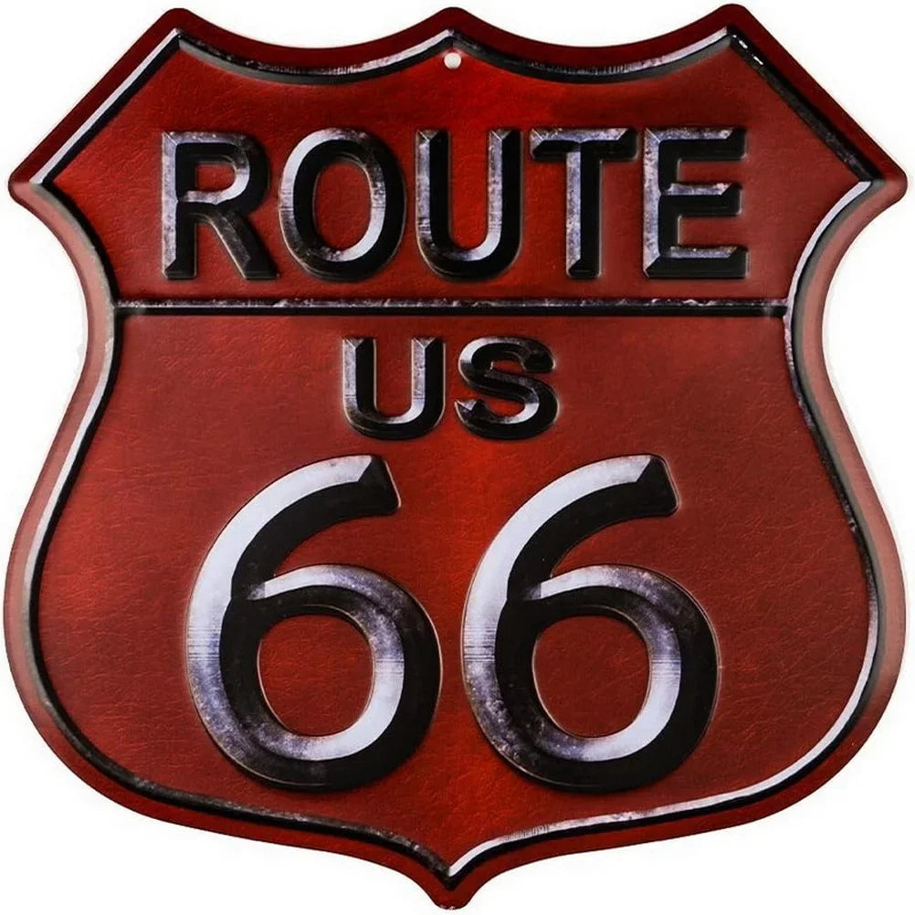 Route 66 shield metal tin sign red with bold numerals by BikerZoneZ on Tampa Home & Garden Store