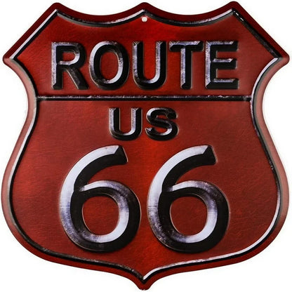 Route 66 shield metal tin sign red with bold numerals by BikerZoneZ on Tampa Home & Garden Store