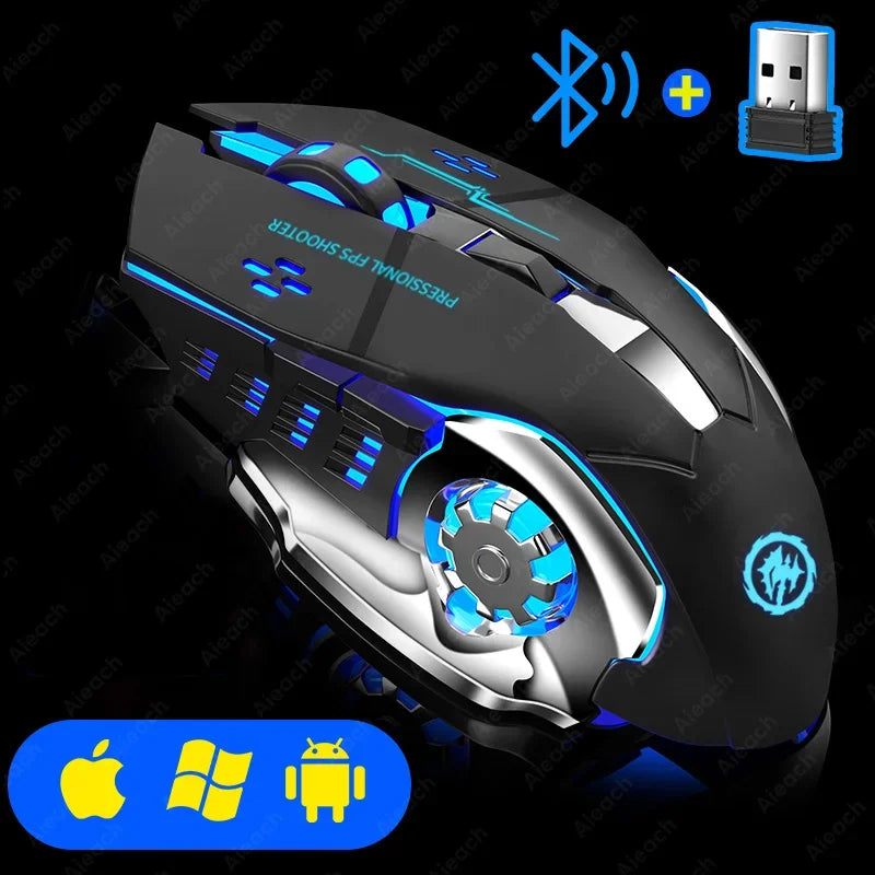 Wireless Bluetooth gaming mouse by FLIPSTYLEZLLC, black ergonomic with blue LED backlight on Tampa Home & Garden Store