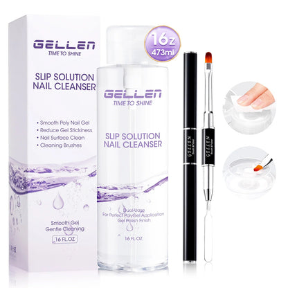GELLEN Slip Solution Nail Cleanser 16 oz bottle with dual-use PolyGel application, box and brushes on Tampa Home & Garden Store