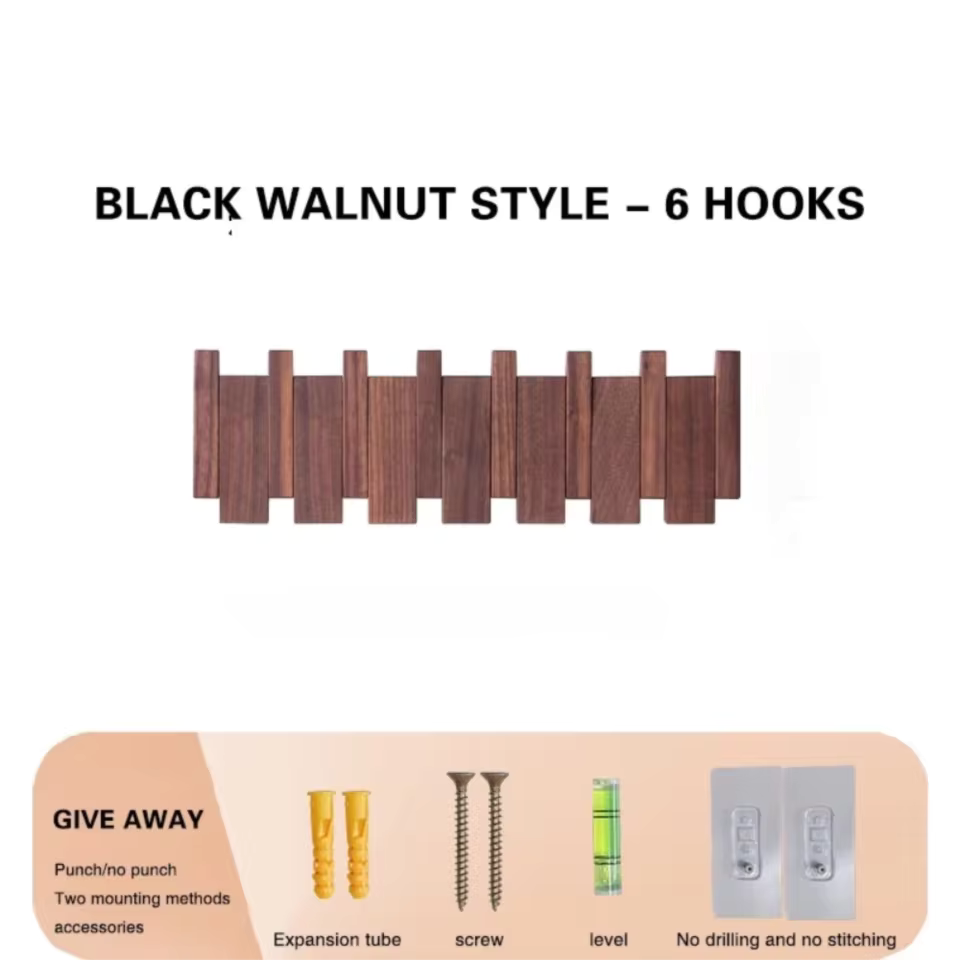 Wooden Piano Coat Rack Wall Mounted Solid Wood Hooks 4 6 8 Hook Organizer