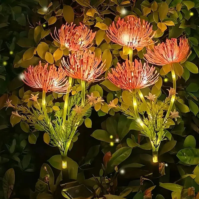 2pc Solar Bian Flower LED garden lights pink blooms on yellow stems for waterproof lighting on Tampa Home & Garden Store
