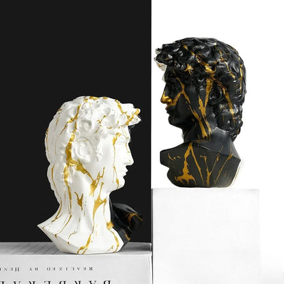 David bust resin sculpture pair, white and black with gold veining, 15cm Perfecsy decor on Tampa Home & Garden Store