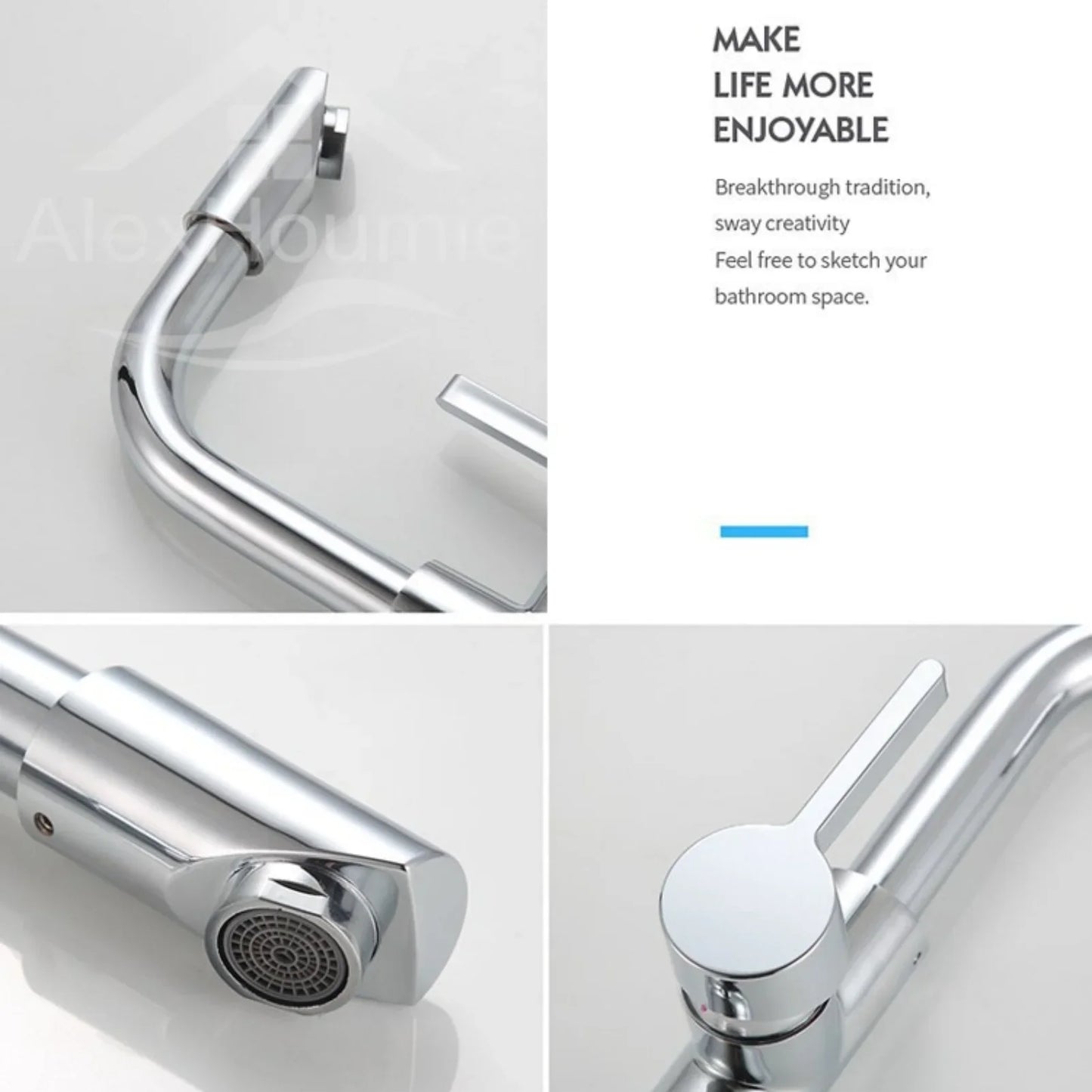 Bathroom Faucet 360° Rotate Chrome Deck Mounted Single Handle Mixer Tap Hot Cold