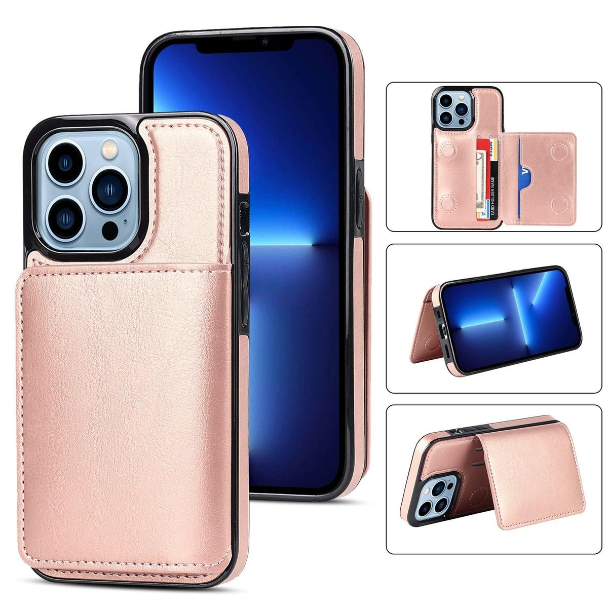 Stevvex leather wallet phone case in pink brown with 3 card slots for iPhone models on Tampa Home & Garden Store