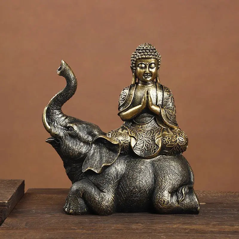 Elephant Buddha resin statue by Perfecsy featuring meditating Buddha atop ornate elephant on Tampa Home & Garden Store