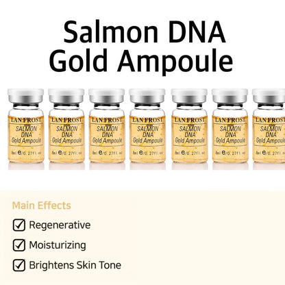 LAN FROST Salmon DNA Gold Ampoule Serum eight 8ml vials with golden liquid and silver caps on Tampa Home & Garden Store