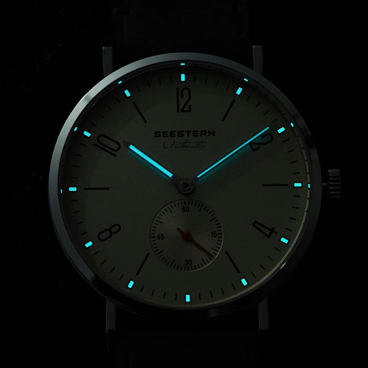 Seestern automatic dress watch with stainless steel case and luminous blue hands on Tampa Home & Garden Store