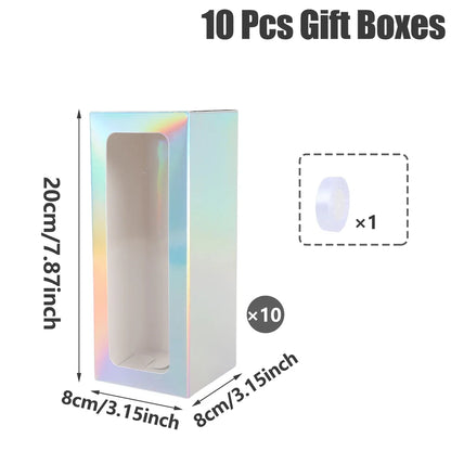 Perfecsy iridescent glass gift boxes with window, 20cm high, 8cm base, set of 10 on Tampa Home & Garden Store