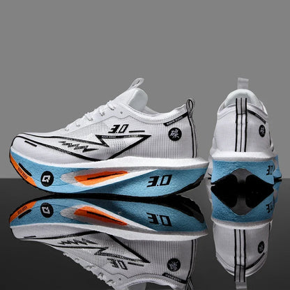 Running Sneakers Cushioned Carbon Board EstaliosFit white mesh with blue-midsole pair on Tampa Home & Garden Store