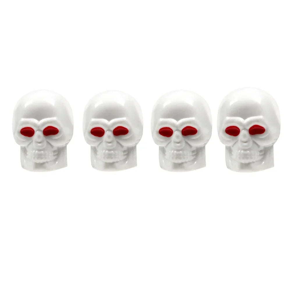 ABS Skull Valve Caps 4-pack white skulls with red eye sockets by BikerZoneZ on Tampa Home & Garden Store