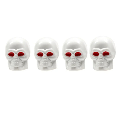 ABS Skull Valve Caps 4-pack white skulls with red eye sockets by BikerZoneZ on Tampa Home & Garden Store