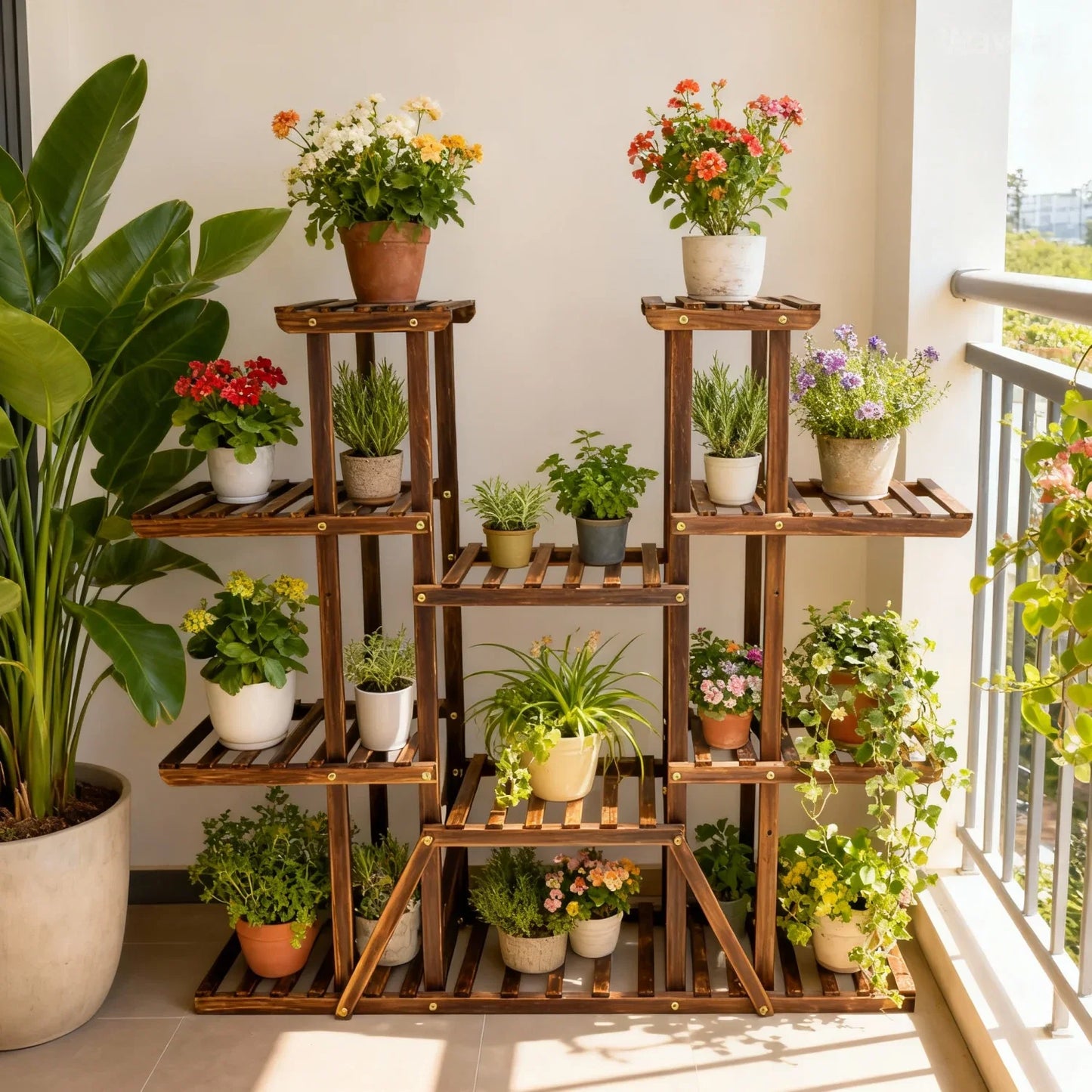 11 Tier Wooden Plant Stand for Indoor and Outdoor