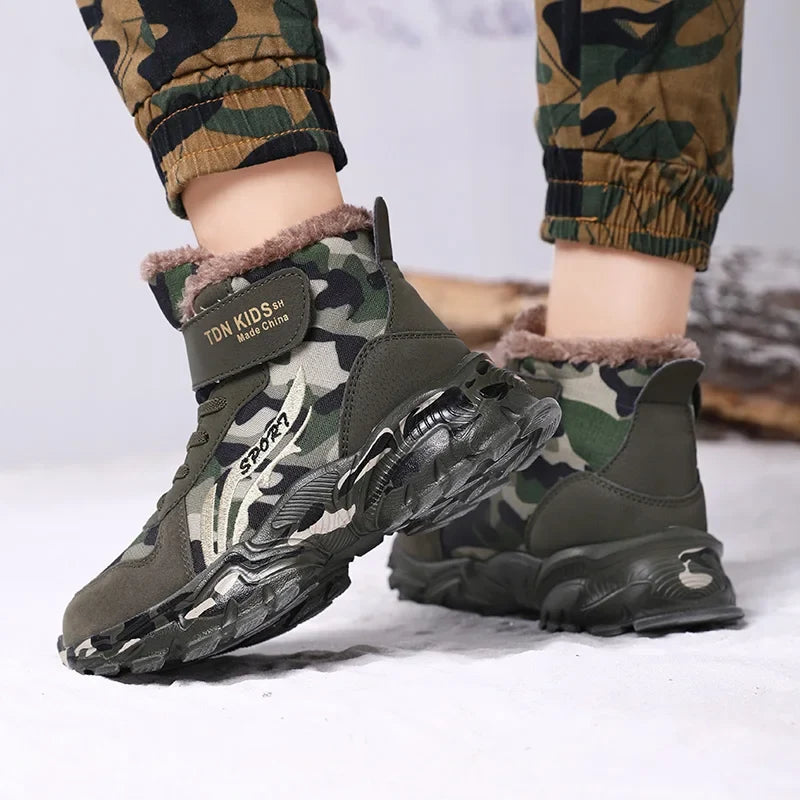 Kids Winter Snow Boots camouflage with plush fur lining and anti-slip rugged sole, TDN KIDS on Tampa Home & Garden Store