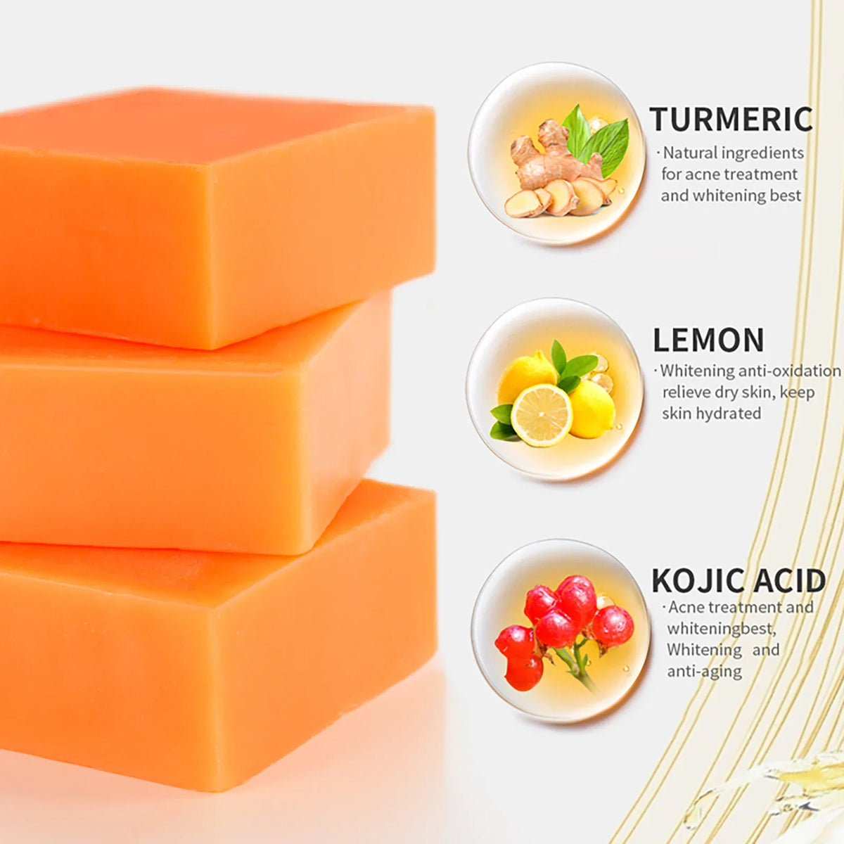 LKIAE Turmeric Soap Bar stacked orange blocks with turmeric and lemon icons on Tampa Home & Garden Store