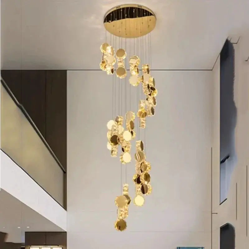 DecorBites LED pendant chandelier with cascading gold discs for living or dining room on Tampa Home & Garden Store