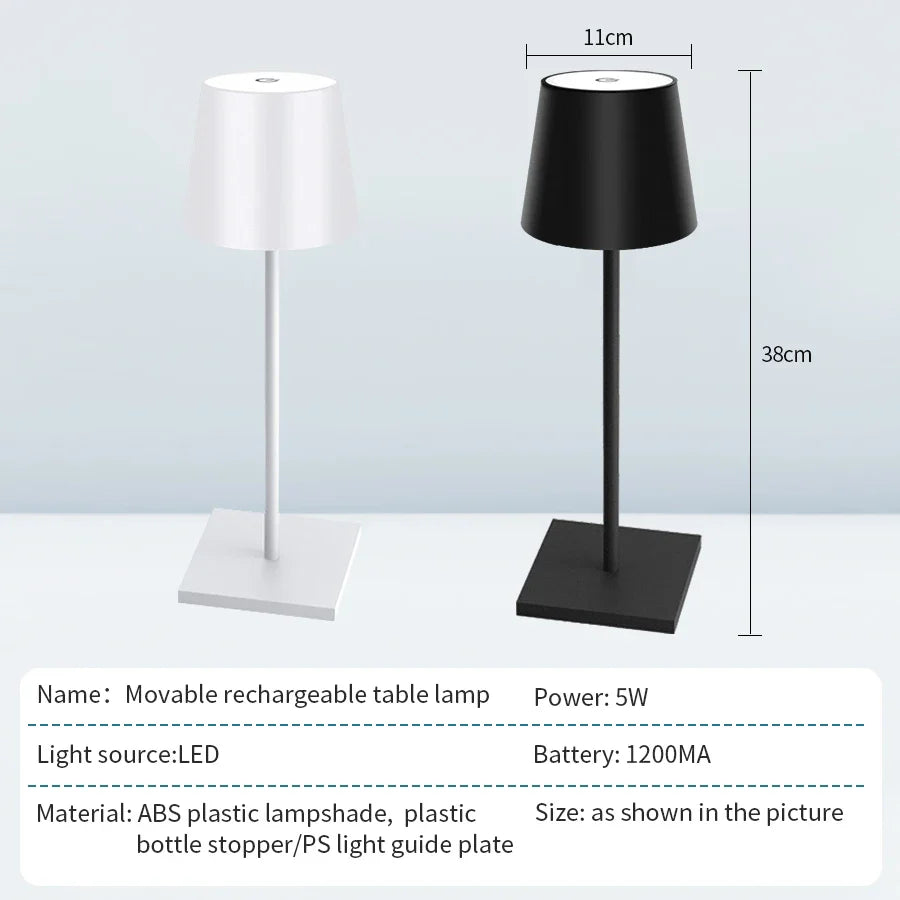 LED Table Lamp | 3 Level Dimmable Wireless Touch Desk Light USB Rechargeable Lamp