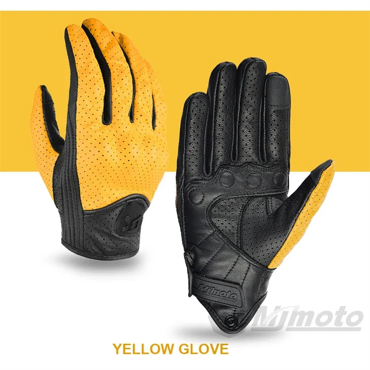 Leather motorcycle gloves yellow and black perforated back with padded palm pair by BikerZoneZ on Tampa Home & Garden Store