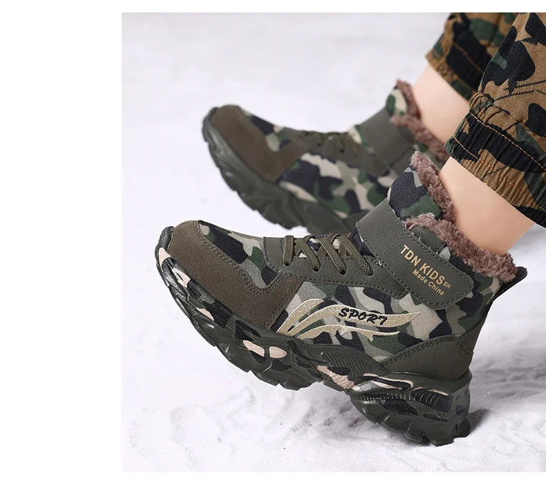 Kids winter snow boots plush camouflage with warm lining and anti-slip sole on Tampa Home & Garden Store